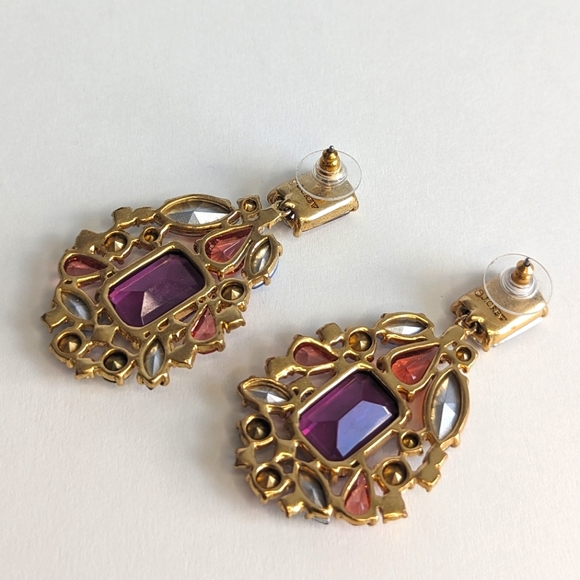 J. Crew Multi Jewel Cluster Drop Stone Dangle Earrings Amber Blue Green Magenta - Picture 5 of 9